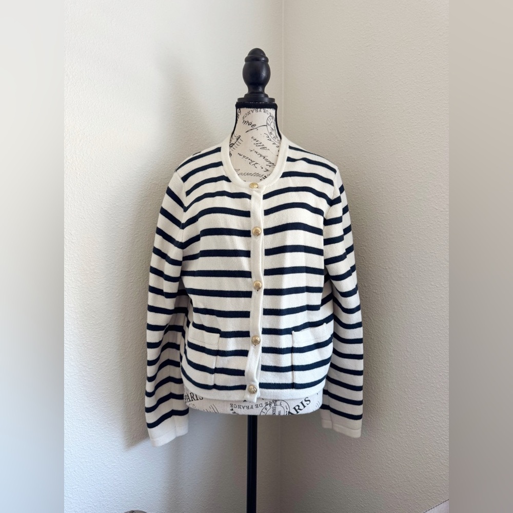 J. Crew Emilie Patch-Pocket Sweater Lady Jacket in Stripe